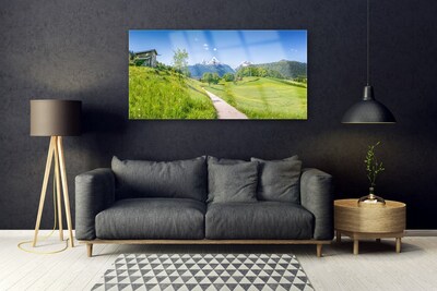 Foto schilderij op glas Mountain meadow path valley