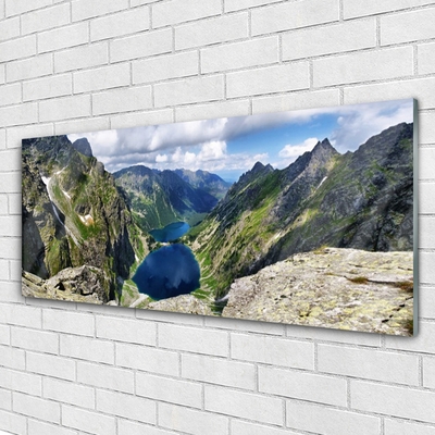 Foto schilderij op glas Mountain lake valley pieken