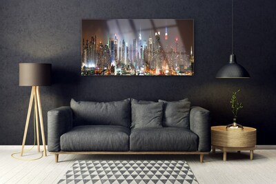 Foto schilderij op glas Night new york city