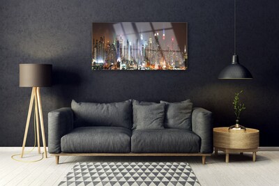 Foto schilderij op glas Night new york city