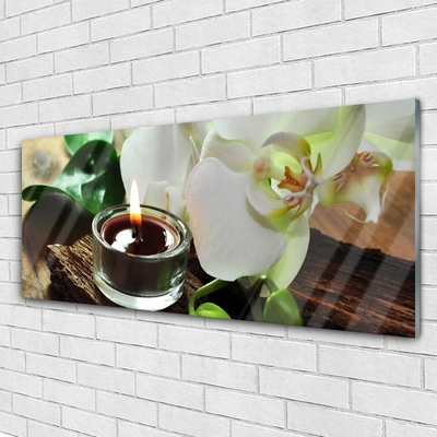 Foto schilderij op glas Orchid kaars spa