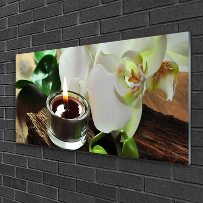 Foto schilderij op glas Orchid kaars spa