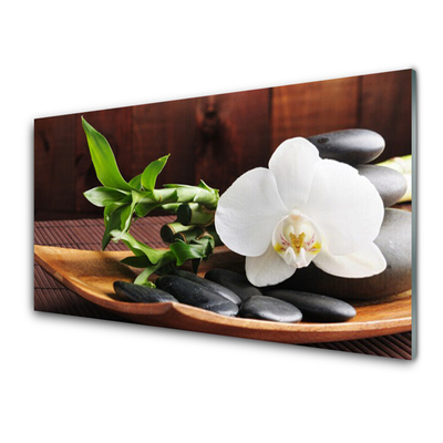 Foto schilderij op glas Bamboo zen white orchid