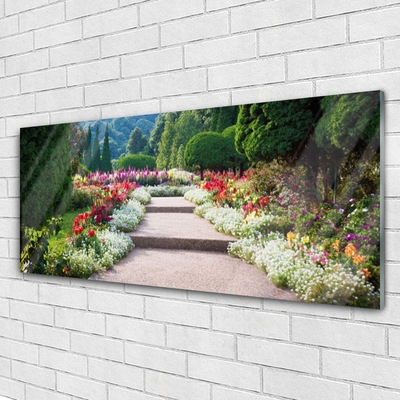 Foto schilderij op glas Bloemen garden park trappen