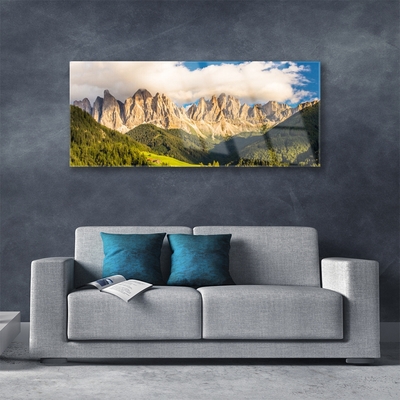 Foto schilderij op glas Toppen bergen wolken forest meadow