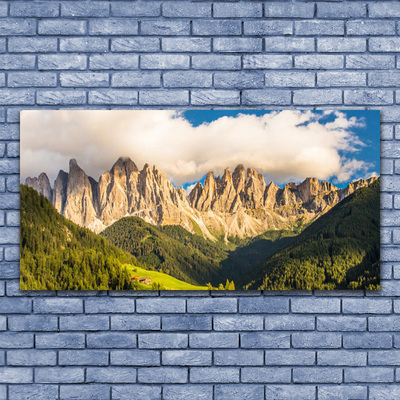 Foto schilderij op glas Toppen bergen wolken forest meadow