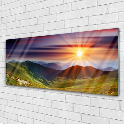 Foto schilderij op glas Sunset mountain landscape