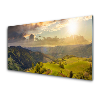 Foto schilderij op glas Mountain meadow sunset