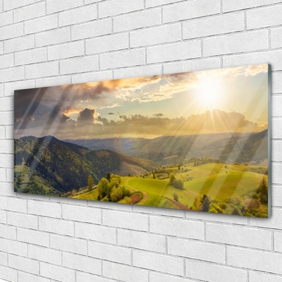 Foto schilderij op glas Mountain meadow sunset