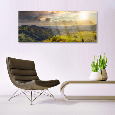 Foto schilderij op glas Mountain meadow sunset