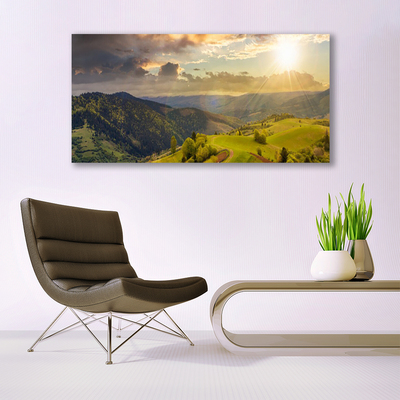 Foto schilderij op glas Mountain meadow sunset