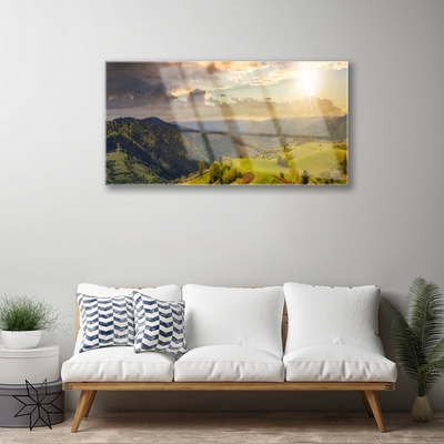 Foto schilderij op glas Mountain meadow sunset