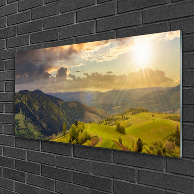 Foto schilderij op glas Mountain meadow sunset