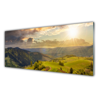 Foto schilderij op glas Mountain meadow sunset