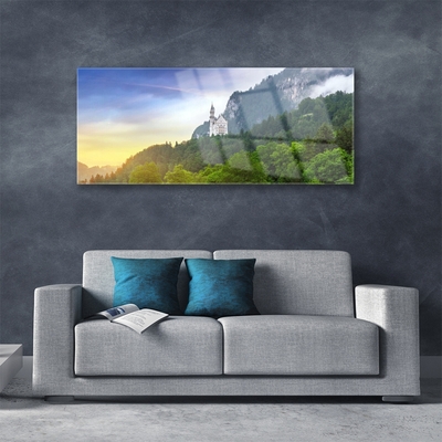 Foto schilderij op glas Castle in the mountains bos landschap