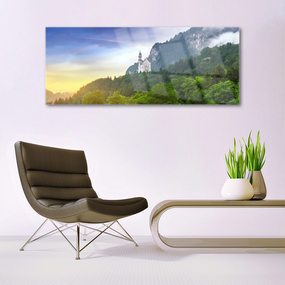Foto schilderij op glas Castle in the mountains bos landschap