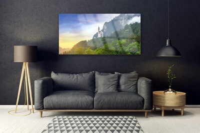 Foto schilderij op glas Castle in the mountains bos landschap