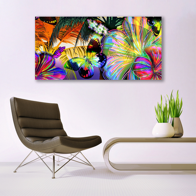 Foto schilderij op glas Butterflies abstractie veren