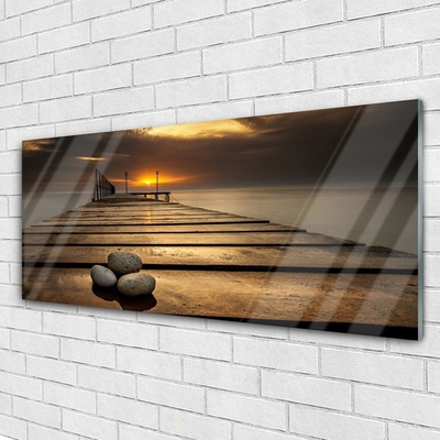 Foto schilderij op glas Sea pier sunset