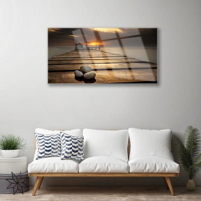 Foto schilderij op glas Sea pier sunset