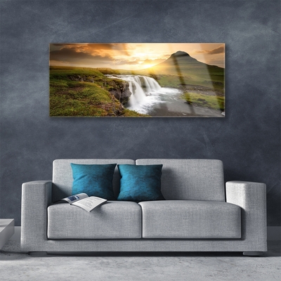 Foto schilderij op glas Mountain waterfall nature