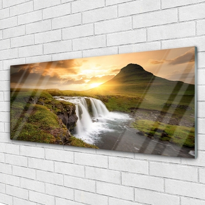 Foto schilderij op glas Mountain waterfall nature