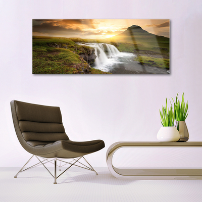 Foto schilderij op glas Mountain waterfall nature