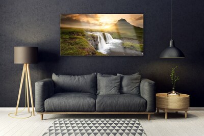 Foto schilderij op glas Mountain waterfall nature