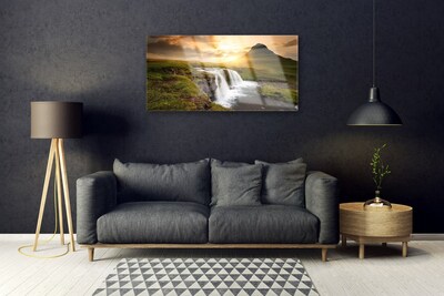 Foto schilderij op glas Mountain waterfall nature