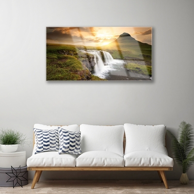 Foto schilderij op glas Mountain waterfall nature