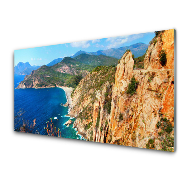Foto schilderij op glas Sea cliff coast mountains