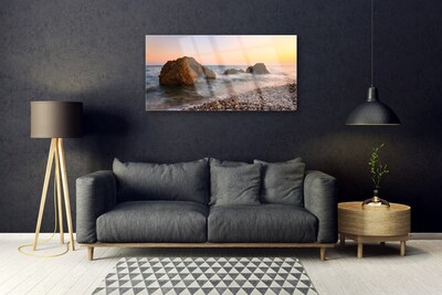 Foto schilderij op glas Rocks coast sea waves