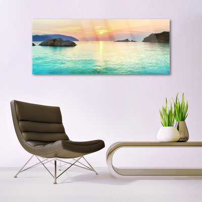 Foto schilderij op glas Rotsen sun sea landscape