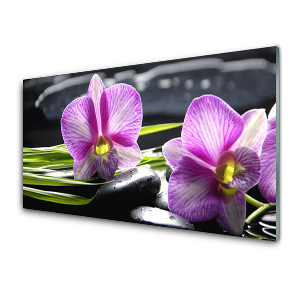 Foto schilderij op glas Orchid zen spa stones