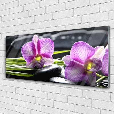 Foto schilderij op glas Orchid zen spa stones