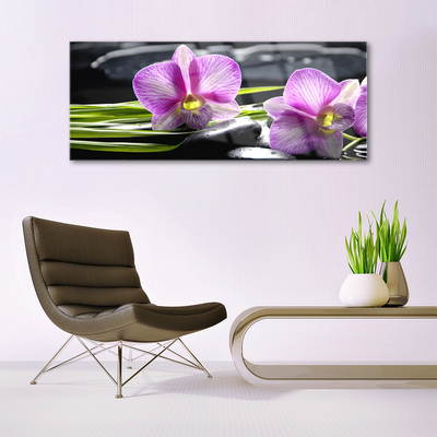 Foto schilderij op glas Orchid zen spa stones