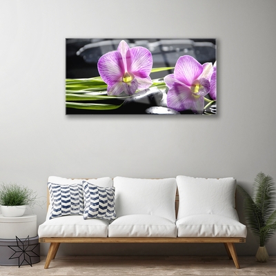 Foto schilderij op glas Orchid zen spa stones