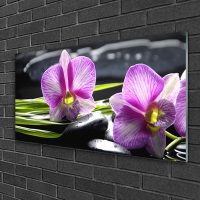 Foto schilderij op glas Orchid zen spa stones