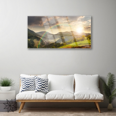 Foto schilderij op glas Bergweide sunset
