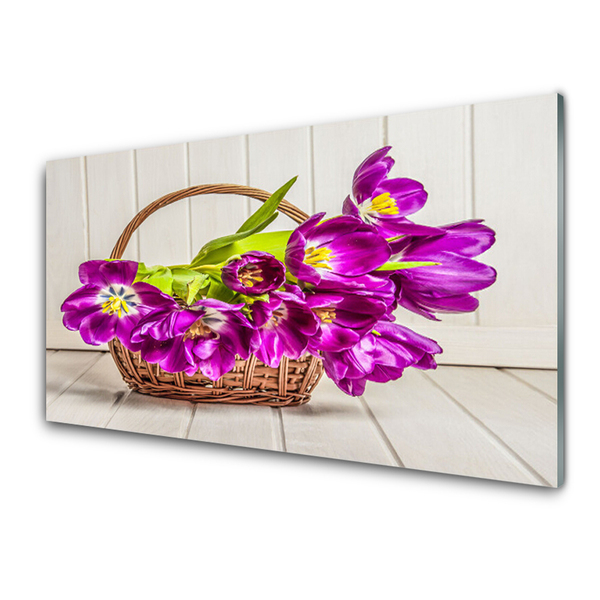 Foto schilderij op glas Bloemen in mand