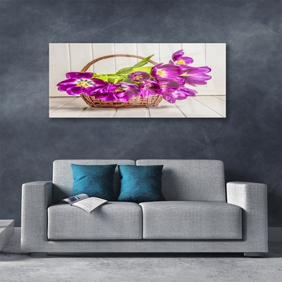 Foto schilderij op glas Bloemen in mand