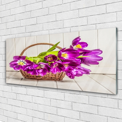 Foto schilderij op glas Bloemen in mand