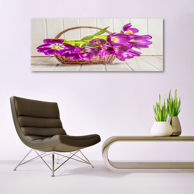 Foto schilderij op glas Bloemen in mand