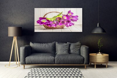 Foto schilderij op glas Bloemen in mand