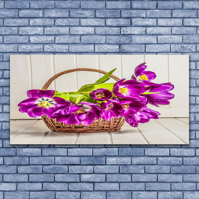 Foto schilderij op glas Bloemen in mand