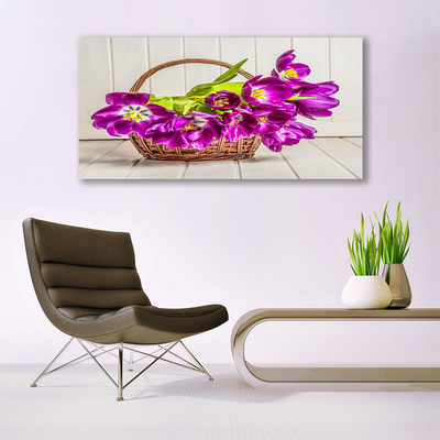 Foto schilderij op glas Bloemen in mand