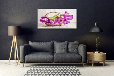 Foto schilderij op glas Bloemen in mand