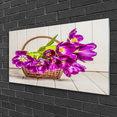 Foto schilderij op glas Bloemen in mand