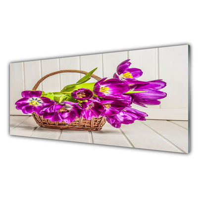 Foto schilderij op glas Bloemen in mand