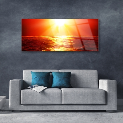 Foto schilderij op glas Sunset sea wave